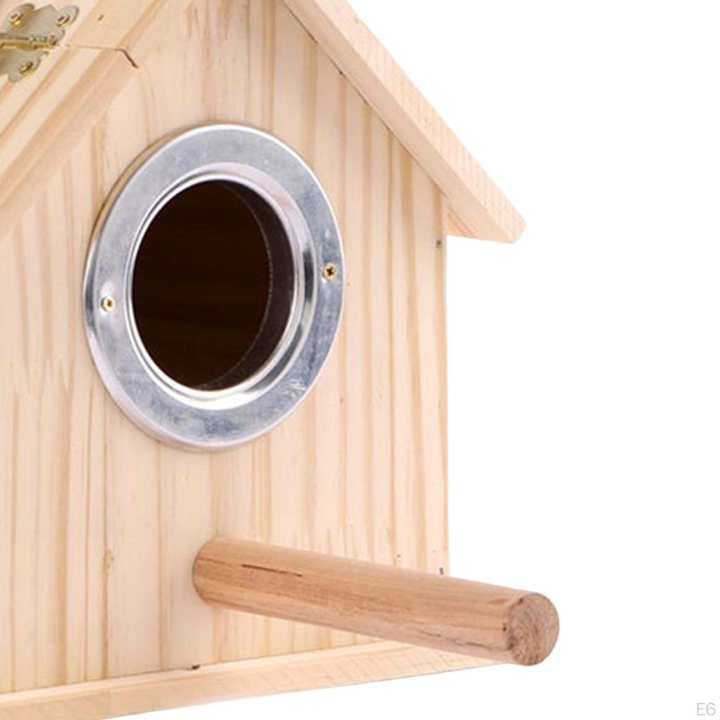 Decorative Wooden Bird House Nest with Pole Breeding Box Hanging for Outdoor Garden Finch