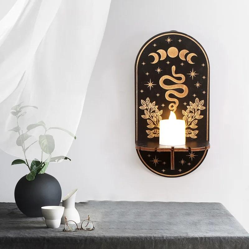 New Wall Hanging Candlestick Wooden Carving Owl Animals Foxes Cat Book Crystal Storage Rack Home Christmas New Year Decor Gifts