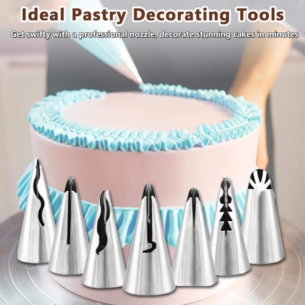 7 Pcs Ruffle Piping Tips Set Stainless Steel Icing Nozzles for Cupcakes Cookies Pastry Cakes DIY Decorating Supplies Baking