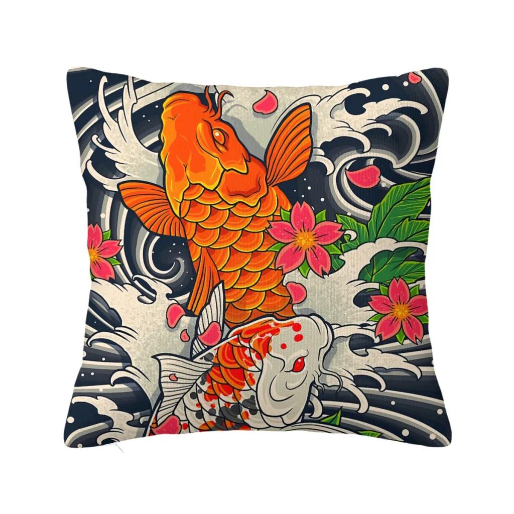 

Подушка из полиэстера в стиле японского искусства с прудом с рыбами кои для дома, сада, декоративная, дышащая наволочка 45x45cm18x18Inch