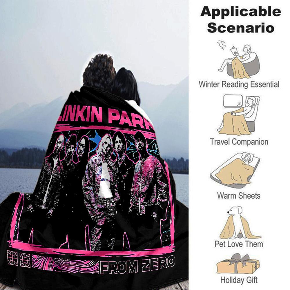 Linkin Park Band Poster Flannel Blanket Super Soft Warm Cozy Blanket for Sofa Bed Office Travel All‑Season Home Decor Gift