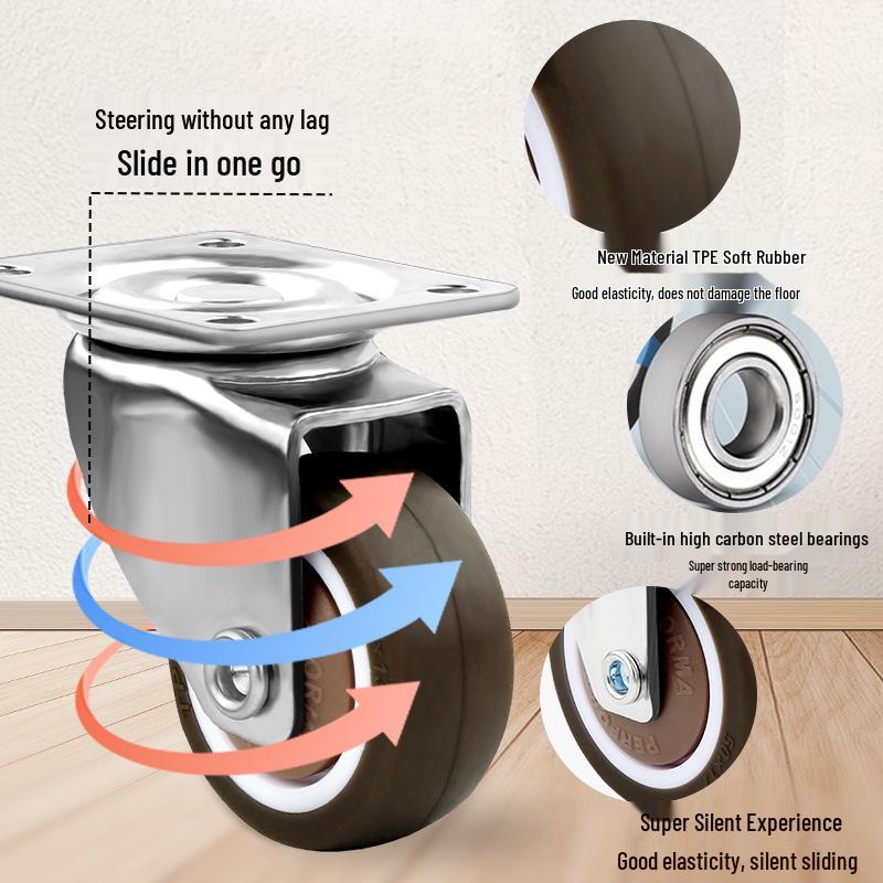 Silent 1-inch Swivel Caster for Tatami Drawer Cabinet with Rubber Wheel