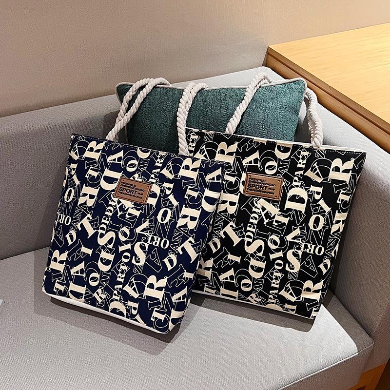 2025 Large Capacity Canvas Student Tote - Fashionable Printed Shoulder Bag for Women