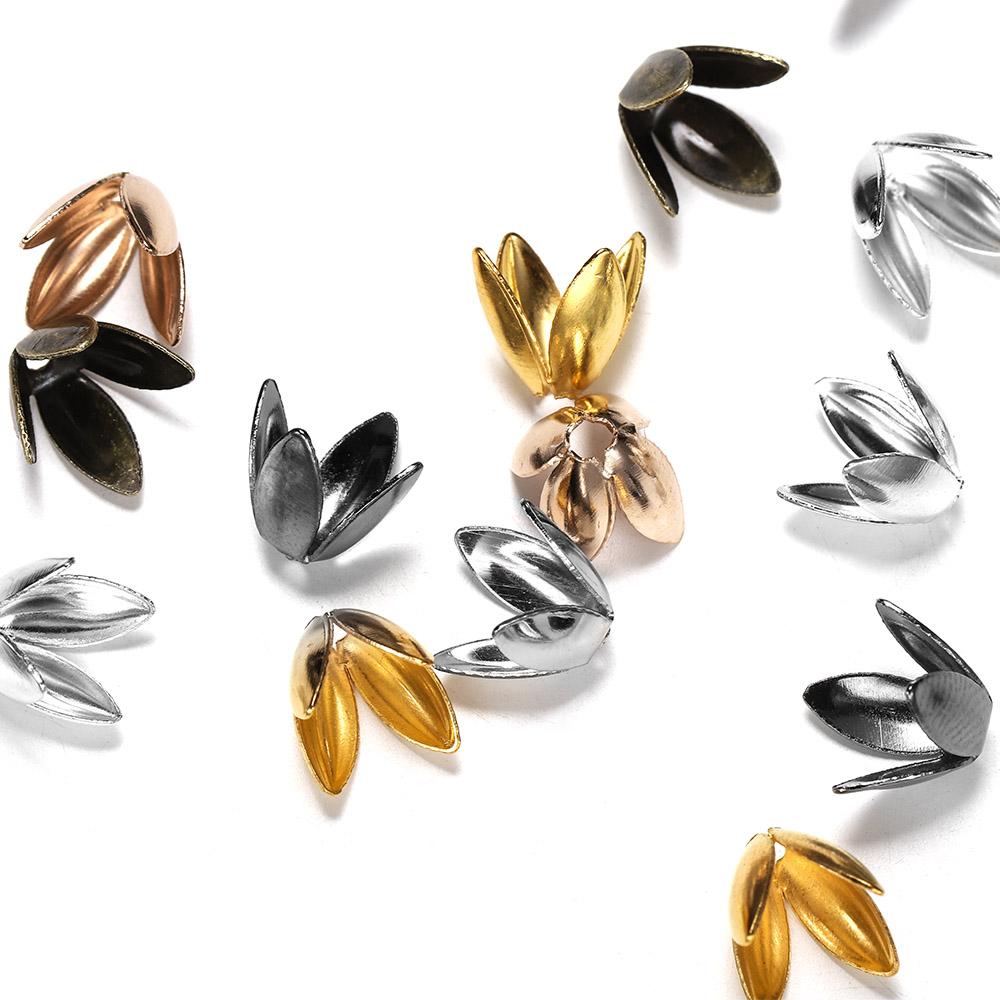 100pcs/lot Gold Color Flower Metal Petal Bead Caps Four Leaves Bead Cups For Jewelry Making