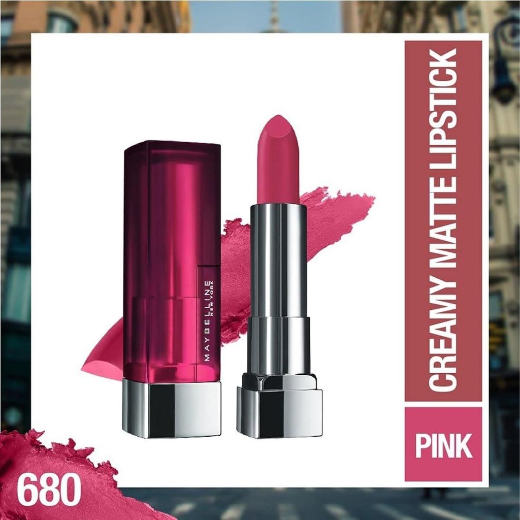 Maybelline New York Matte Lipstick 3.9g Pack Intense Colour 680 Mesmerizing Magenta Long-Lasting Creamy Hydrating Lipstick Trendy Shades