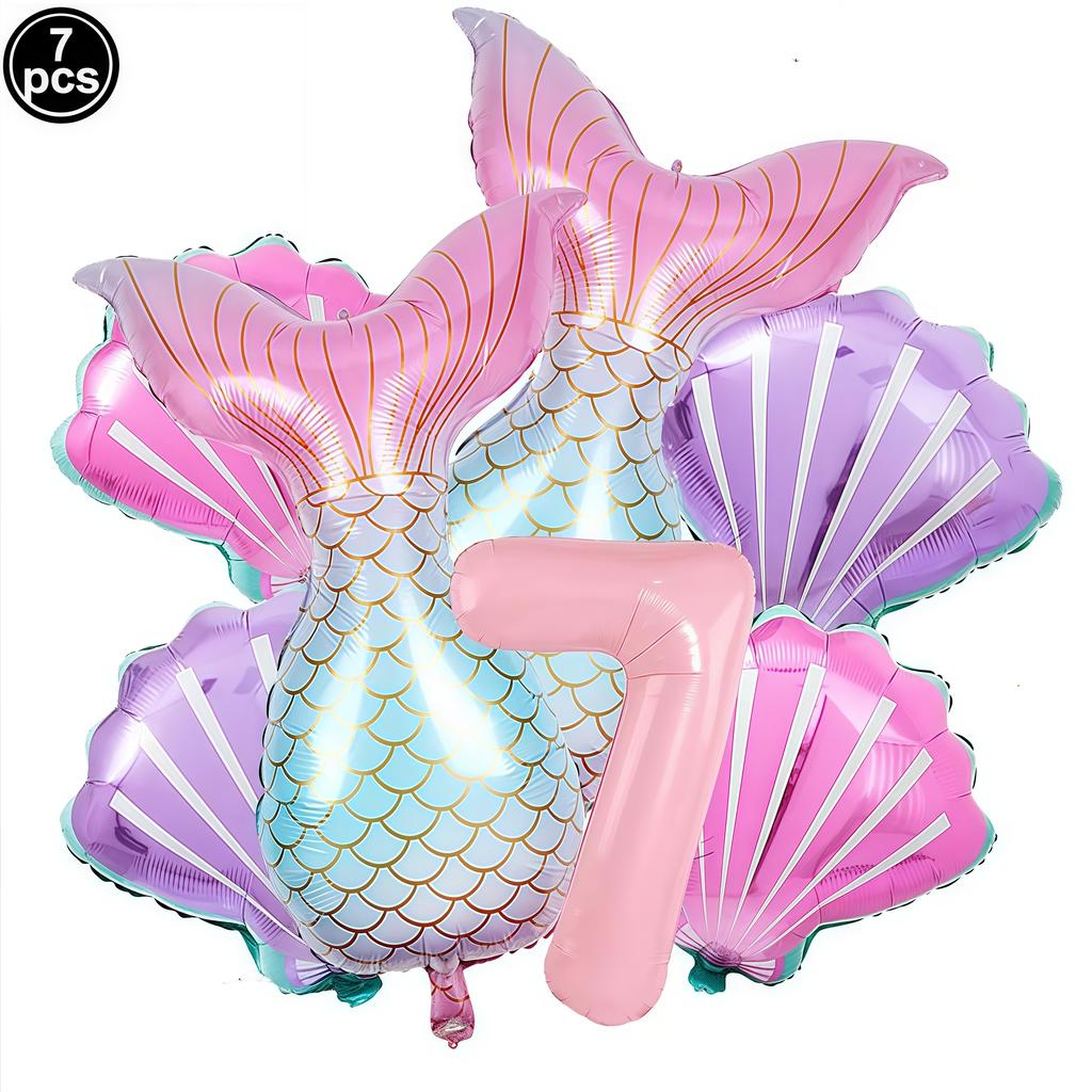 Little Mermaid Party Balloons Set 32Inch Number 1-9 Foil Balloon Mermaid Ocean Theme Girl Birthday Party Decoration Baby Shower