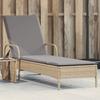 Vidaxl Sun Lounger On Wheels, With Cushion, Beige, Poly Rattan