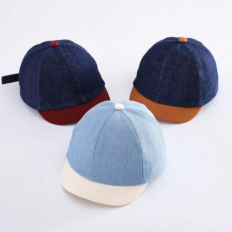 Baby Short Brim Duck Tongue Cap Patchwork Denim Infant Toddler Baseball Cap Summer Adjustable Kids Sun Visor Hat