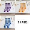 3 Pairs Women Cotton Socks Funny Black White Squares Plaid Casual Socks Breathable Middle Tube Socks
