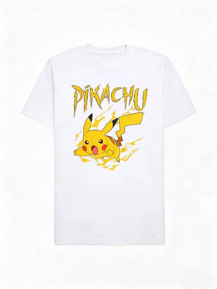 

New Pokemon Pikachu Electric Cartoon Print High Quality Mens Short Sleeve ParentChild Loose Comfortable TShirt S