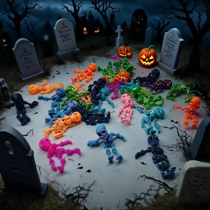 40pcs 3D Printed Colorful Gothic Horror Skull Statues Retro Terror-Themed Plastic 3D Printed Toys Skull Decorations for Home Car