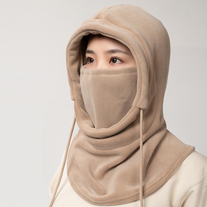 Unisex Winter Balaclava Knit Hood Windproof Bike Scarf Cap Men Women Warm Fleece Ski Mask with Drawstring Cold Weather Gear