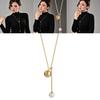 Chic Pull And Slide Pearl Long Pendant Necklace With Sleek Snake Chain For Fashionable Women