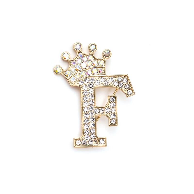 1 Pièce Broches pour Femmes & Hommes Broche Initiale Épingle de Col Strass Cristal Mode A-Z Ton Doré Épingle Corsage