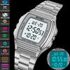 Skmei Unisex Digital Wristwatch Luxury Full Steel Strap 30M Waterproof LED Light Dual Time Zone Mens Sports Bracelet Watches