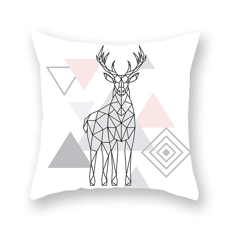 Polyester Nordic Style Cute Cartoon Throw Pillow Case Geomtric Animals Deer Giraffe Sofa Seat Cushion Cover For Living Room