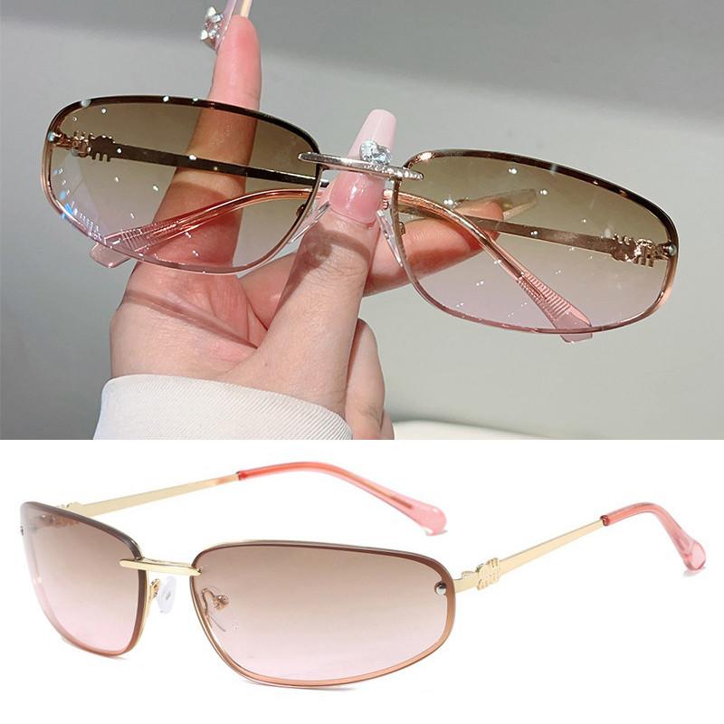 Fashion Women's Sunglasses Y2K Style High-end Metal Frameless Oval Outdoor UV Resistant Shades