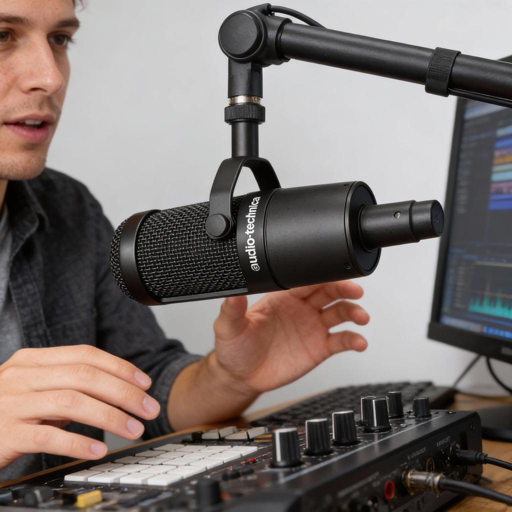 Audio-Technica AT2035 Cardioid Condenser Microphone Bundle with Boom Stand XLR Cable Pop Filter and Polishing Cloth