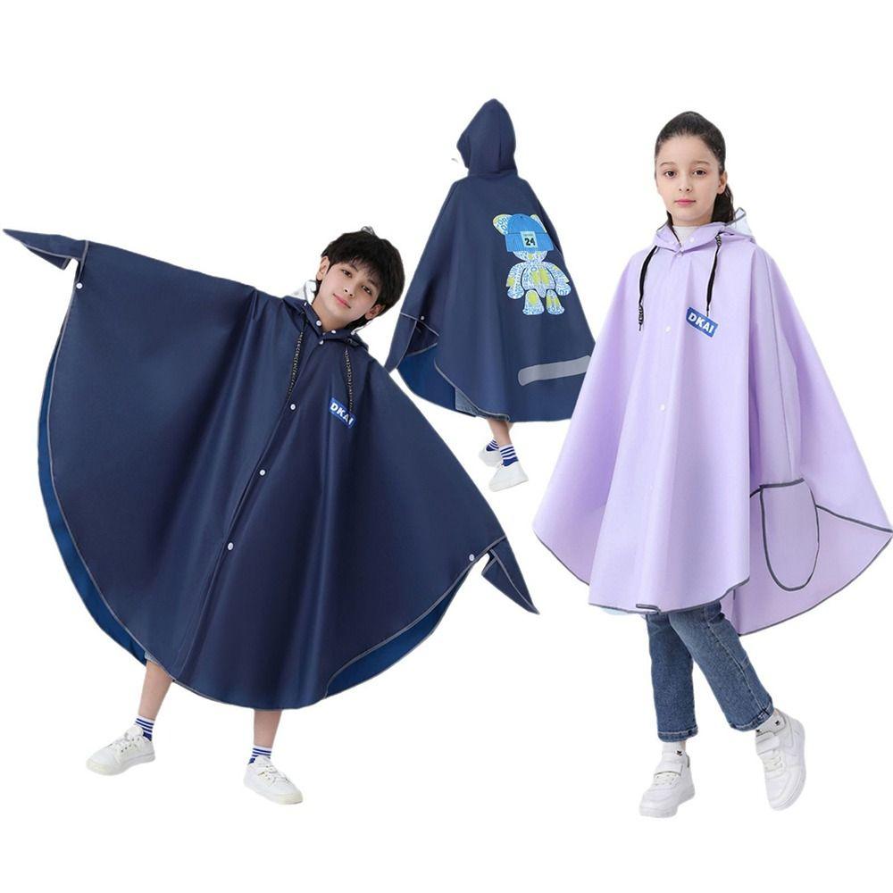 With Gloves Waterproof School Raincoat Detachable Clear Brim Outdoor Rain Cloak  for Boys and Girls