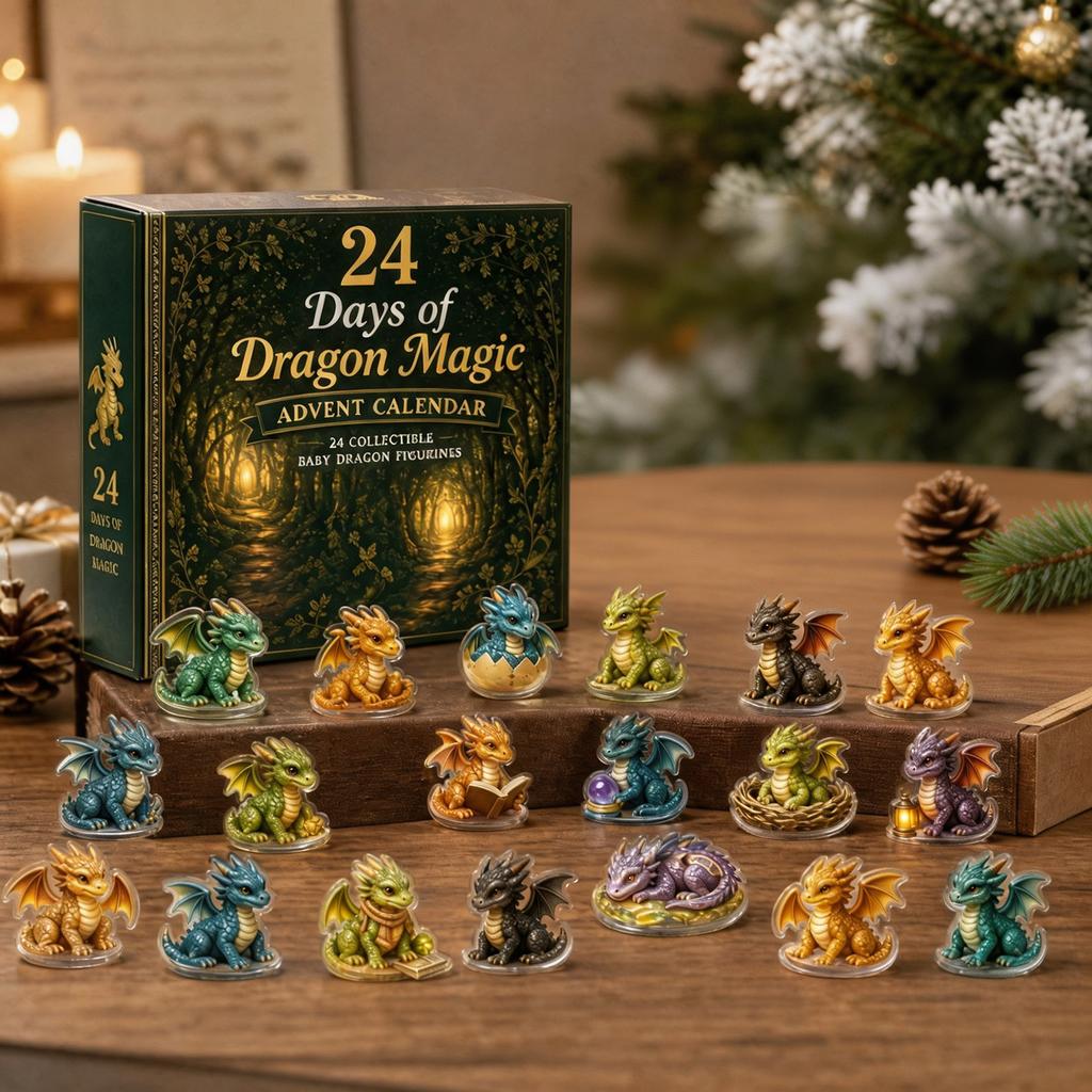 Christmas Village Advent Calendar with Acrylic 2D Flat Hanging Ornaments - Set for Holiday Decor