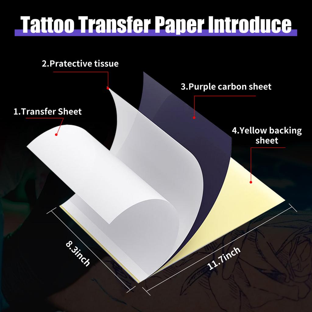 Tattoo Transfer Paper, 21.3 x 29.7 cm, 4-Layer Design with Carbon Sheet, 10 Sheets