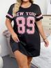 Ladies Alphabet Number Printed Short Sleeve CrewBreathable Dress