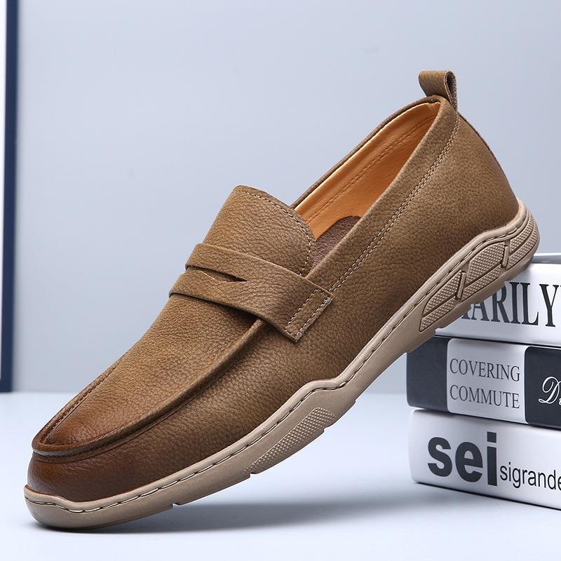 Genuine Leather Retro Handmade Simple and Breathable One-pedal Men's Leather Shoes Soft Leather Soft Sole Casual Shoes Fisherman Man