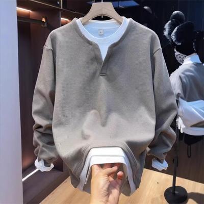 Höst Ny Herr Falsk Tvådelad Casual Sweatshirt Trendig Mode Pullover Långärmad Mångsidig Huvtröja
