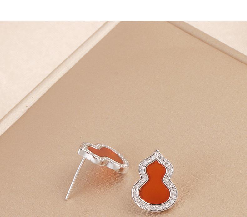 S925 Sterling Silver Gourd Rhinestone-Inlaid Stud Earrings