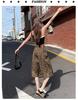 Gedijie leopard print wide leg denim shorts, women's high waisted versatile casual loose straight leg pants