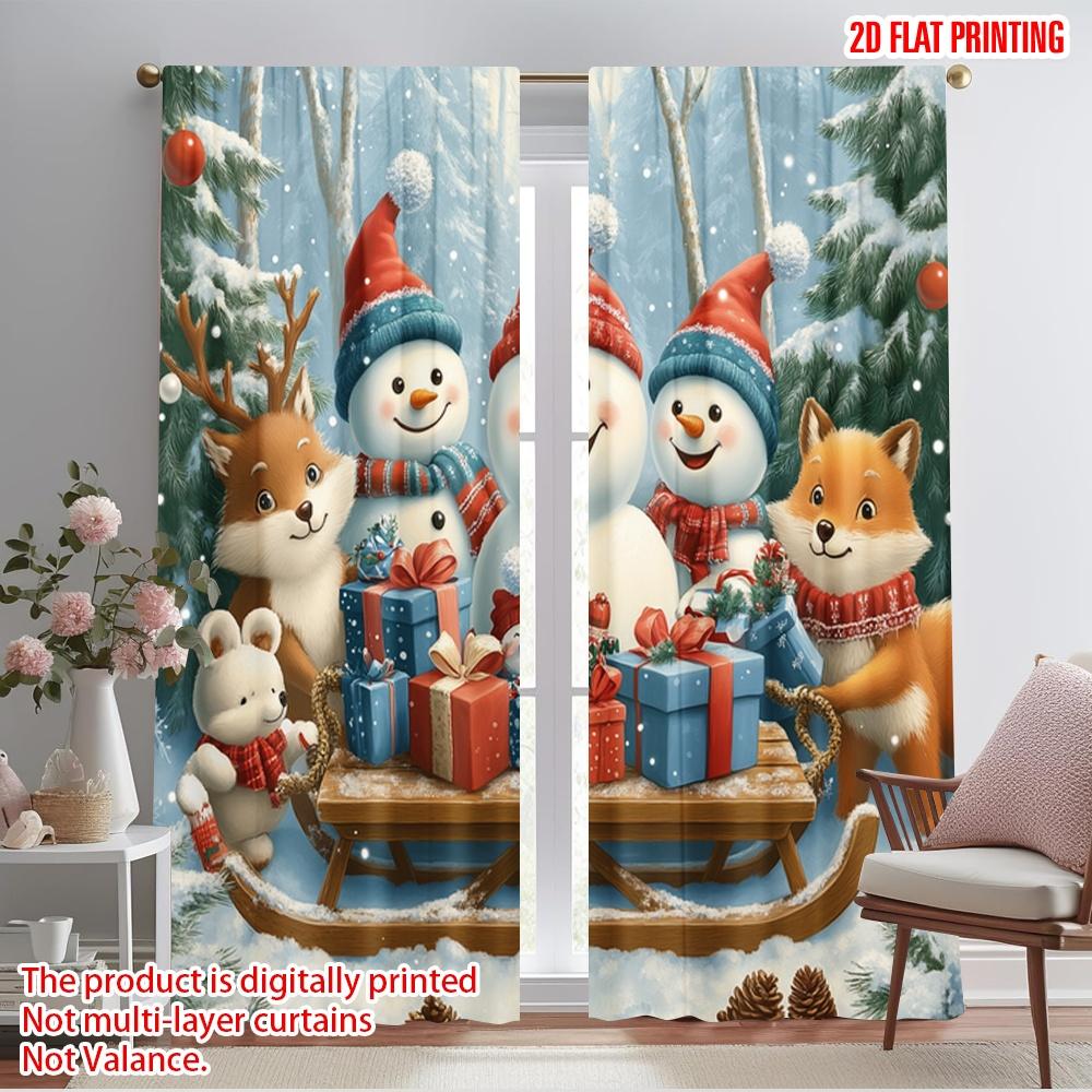 

2 шт., 2D печать на ткани для штор, милые снеговики, лесные друзья (2) Универсальный полиэстер (без удилища) Украшения для улицы 52.50×116.00 CM 2pcs