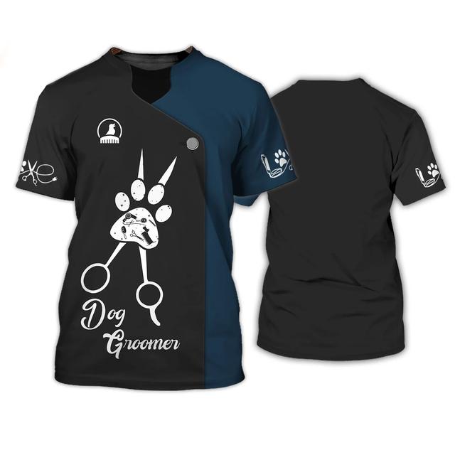 

Рубашка для грумеров домашних животных, мужская футболка, унисекс, униформа для ухода за животными, топы, летняя мода, рабочая одежда с короткими рукавами, футболки с круглым вырезом, одежда больших размеров XS