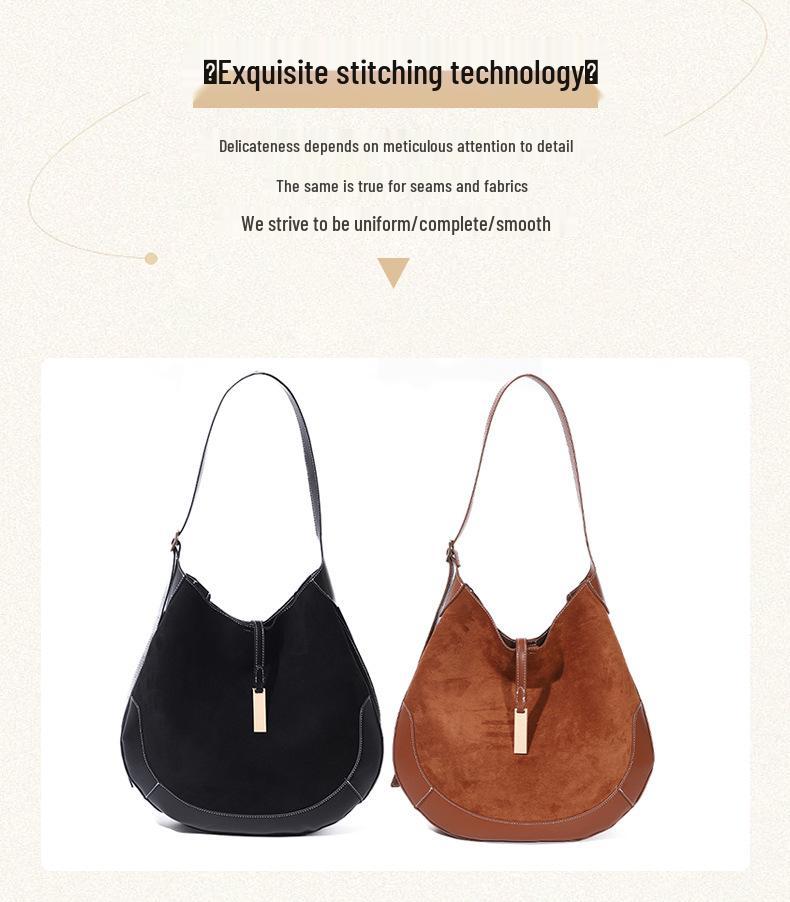 Geantă Tote Semilună Ecvestră Retro din Piele Suede - Geantă de Mână Trendy Tip Gogoașă pentru Subraț