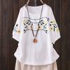 Summer Women Fashionable Retro Embroidered Cotton Linen T-shirt Women's Summer Outfit Ethnic Plus Size Loose Short Sleeved