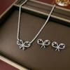 Fashion Trend Zircon Earrings & Necklace Set: Black Butterfly Jewelry with Flowing Design & Elegant Collarbone Chain