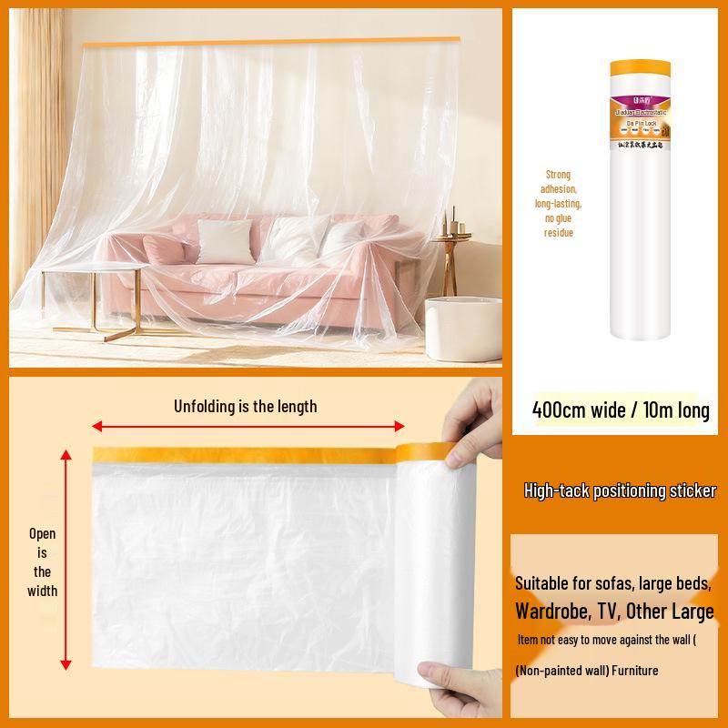 Thickened Plastic Dustproof Masking Film for Furniture Renovation and Spray Protection