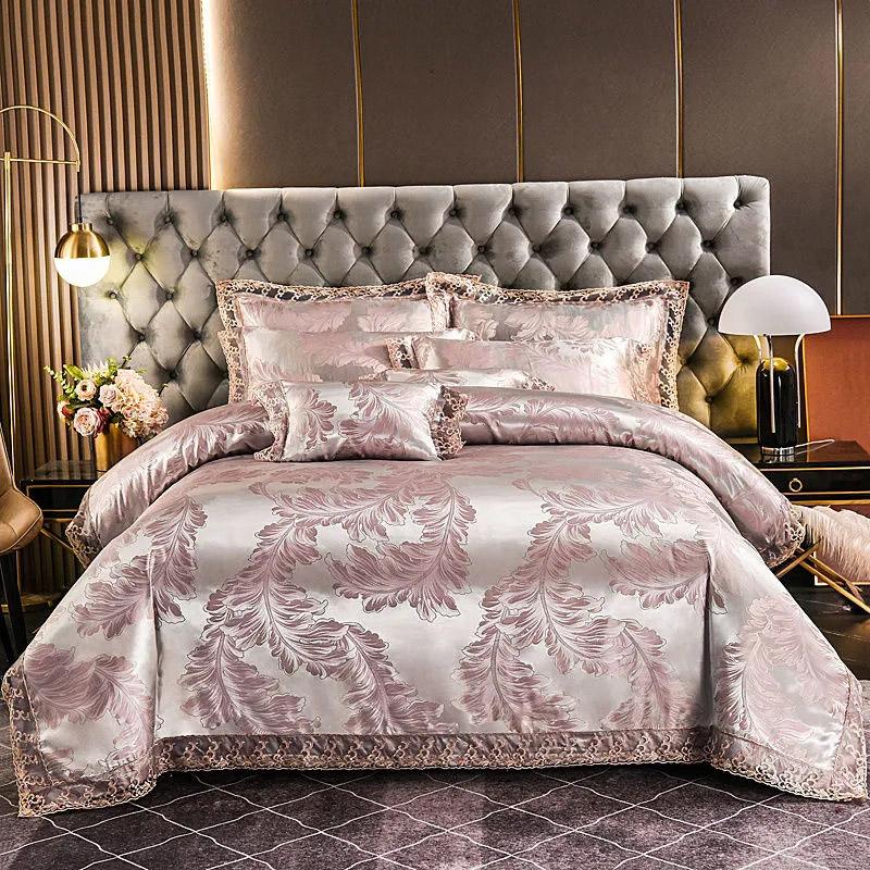 4pcs/set Luxury Jacquard Comfortable Bedding Sets Lace Edge Quilt Cover Sheet Wedding Bedding Home Textile Bedspreads Four Piece Set
