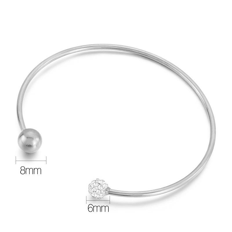 Titanium Steel Openable C-Shaped Bracelet with Diamond Round Beads