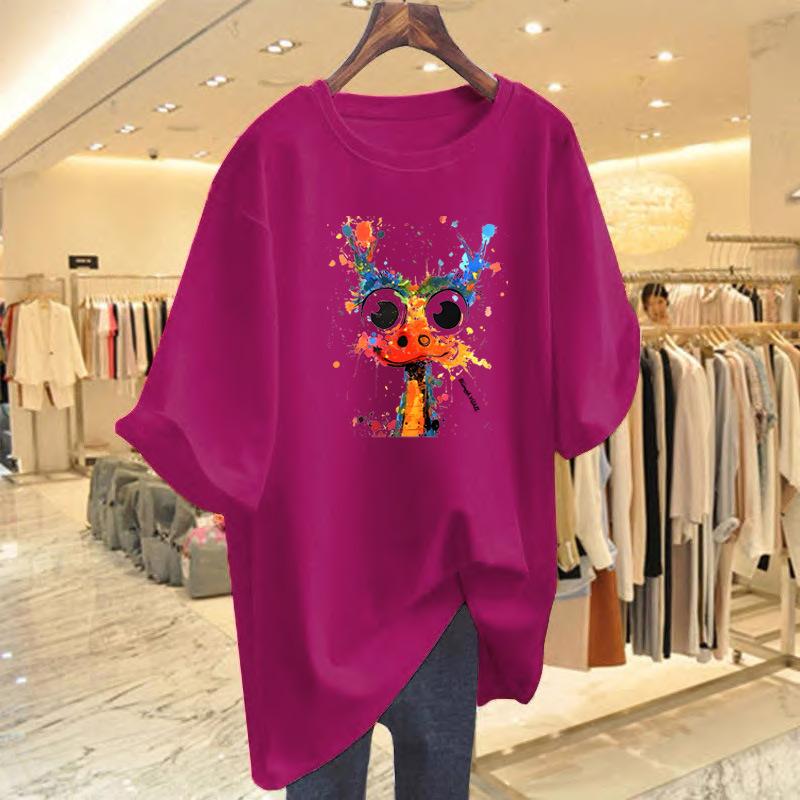 Cartoon Printing Loose Casual Cotton Short-sleeved T-shirt Women's Summer New White Top Bottoming Shirt