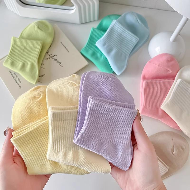 Women's Macaron Color Cotton Sports Socks - Breathable, Sweat-Absorbent, Anti-Pilling, Mid-Tube for Spring & Autumn