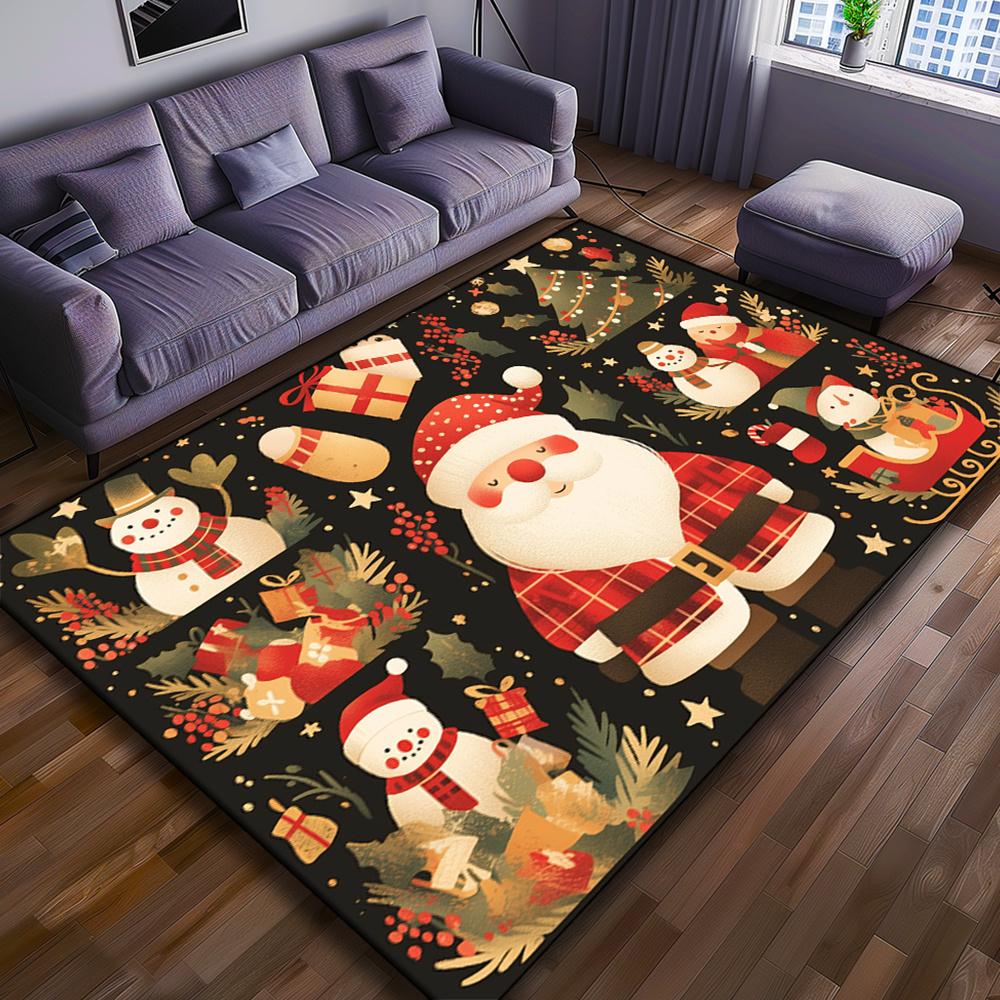 Santa Claus Printed Area Rug, Home Decoration for Living Room, Bedroom, Balcony, Comfortable and Non-Slip Doormat,