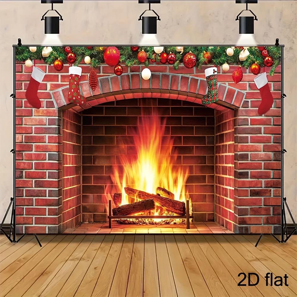 1Pcs Glowing Fireplace Crackling Fire Decoration Background Winter Backdrop For Photo Studio Photo Booth Party