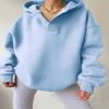Auutmn Winter Women Solid Color Oversized V Neck Hoodie Long Sleeve Casual Pullover Sweatshirt Daily Street Outerwear Tops