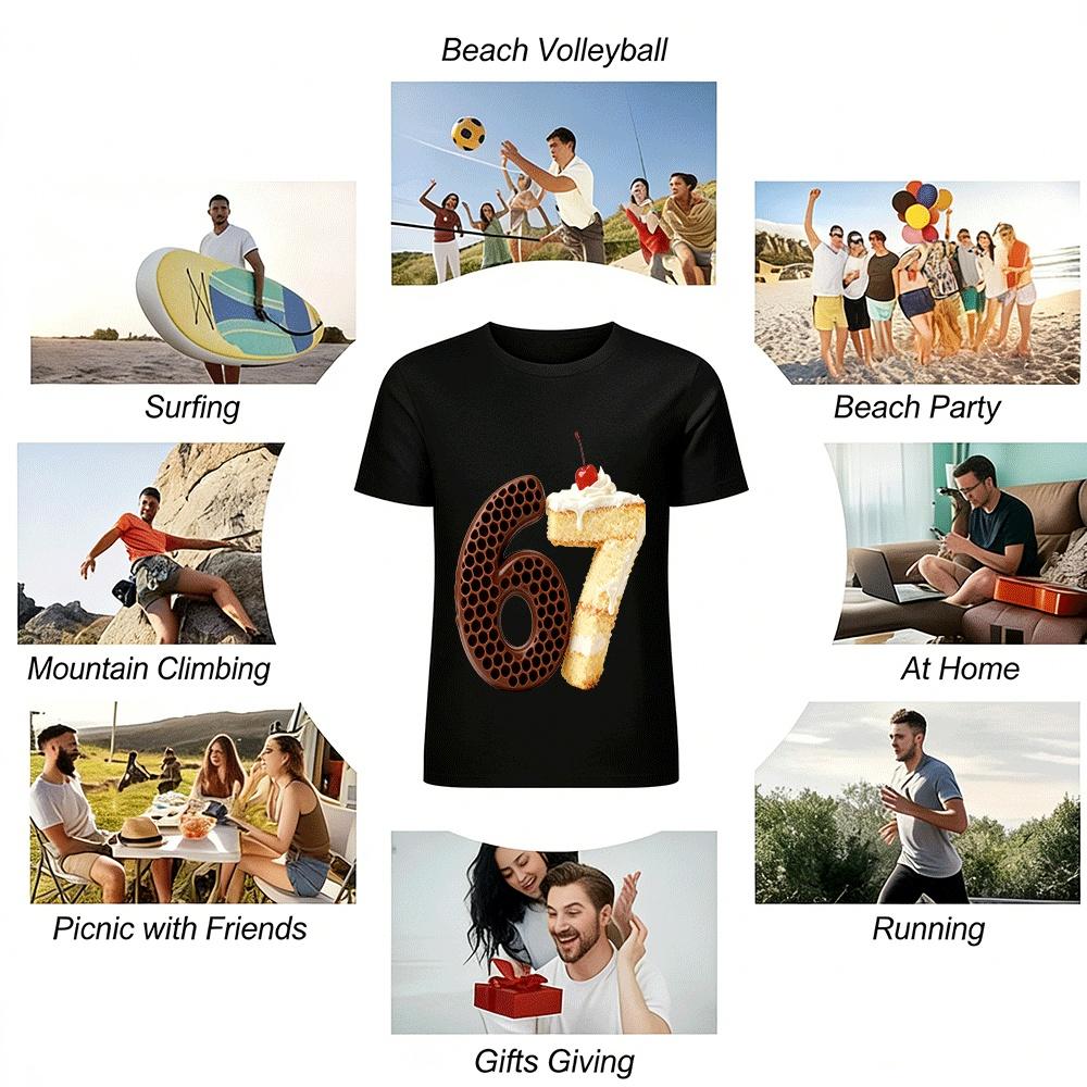 Number 67 Birthday Cake Print Casual T-shirt Pure cotton T-shirt