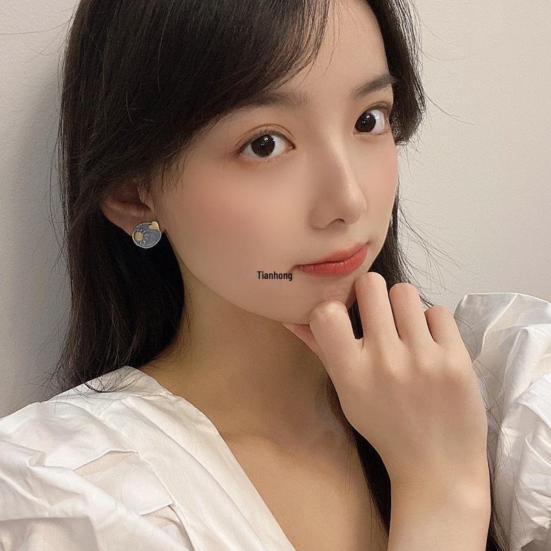 Französische Retro Asymmetrische Geometrische Ohrringe Sonne und Mond