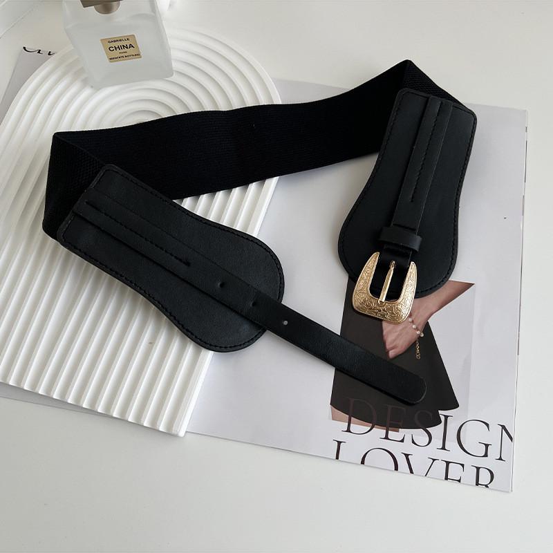 

Elegant Womens Adjustable Elastic Waist Belt Designed For Skirts And Jackets Made Of Premium Faux Leather In Black And Camel чёрный