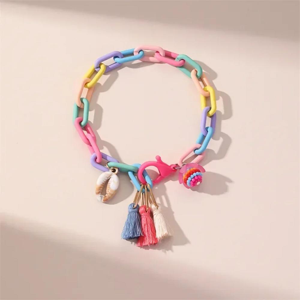 New Trendy Multicolor Acrylic Anklet for Women Boho Tassel Ball Pendant Handmade Anklet Leg Chains Charm Summer Beach Jewelry