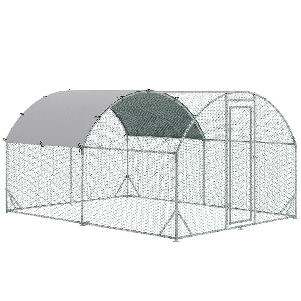 Galvanized Metal Chicken Run with Roof and UV Cover, 280x380x197 Cm, Silver