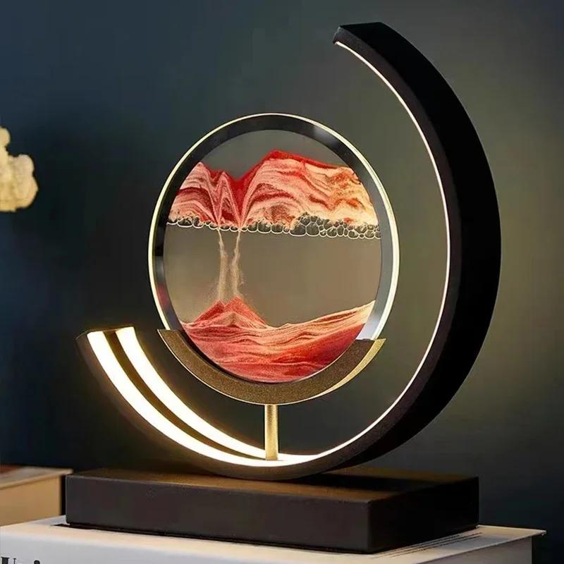 Sandscape Moving Sand Art Picture Table Lamp Quicksand 3D Dynamic Liquid Hourglass Flowing Sand Painting Bedroom Home Decor Gift