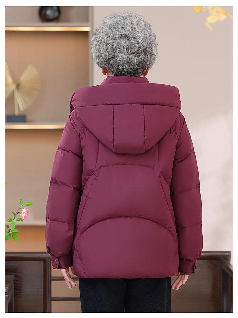 Stylish Warm Down Jacket for Middle-Aged Women - Hooded White Duck Coat for Winter 2025